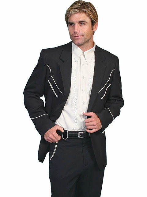Scully Leather Company Men's Fabric Jacket Collection: Scully Western Blazer With White Piping 3 Scully Leather Company Men's Fabric Jacket Collection: Scully Western Blazer With White Piping