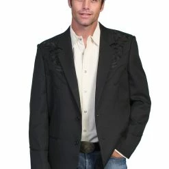Scully Leather Company Men's Fabric Jacket Collection: Scully Western Blazer Black Floral Embroidery