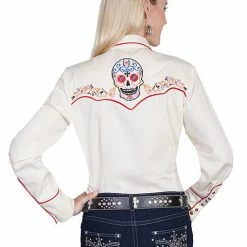 Scully Leather Company Women's Vintage Western Shirt Collection: Scully Sugar Skull Cream Ladies'