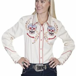 Scully Leather Company Women's Vintage Western Shirt Collection: Scully Sugar Skull Cream Ladies'