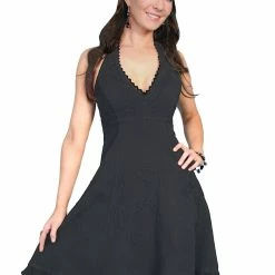 Scully Leather Company Women's Cantina Collection Dress: Halter Style With Ruffle Hem Black