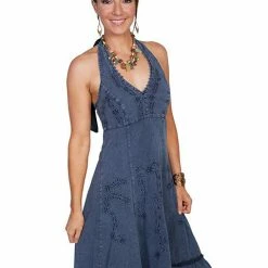 Scully Leather Company Ladies' Women's Cantina Collection Dress: Halter Style With Ruffle Hem, Dark Blue