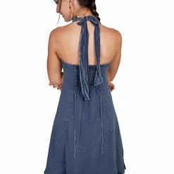Scully Leather Company Ladies' Women's Cantina Collection Dress: Halter Style With Ruffle Hem, Dark Blue
