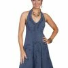 Scully Leather Company Ladies' Women's Cantina Collection Dress: Halter Style With Ruffle Hem, Dark Blue
