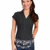 Scully Leather Company Womens Cantina Collection Top: Cap Sleeve With Floral Soutache Black Ladies'