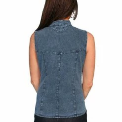 Scully Leather Company Women's Cantina Collection Top: Cap Sleeve With Floral Soutache, Dark Blue