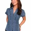 Scully Leather Company Women's Cantina Collection Top: Cap Sleeve With Floral Soutache, Dark Blue