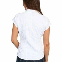 Scully Leather Company Women's Cantina Collection Top: Cap Sleeve With Floral Soutache, White Ladies'