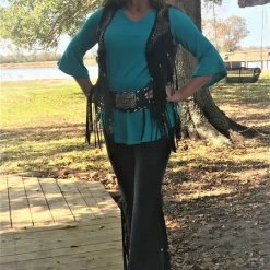 Pat Dahnke Distressed Black Feather Short Vest Ladies'