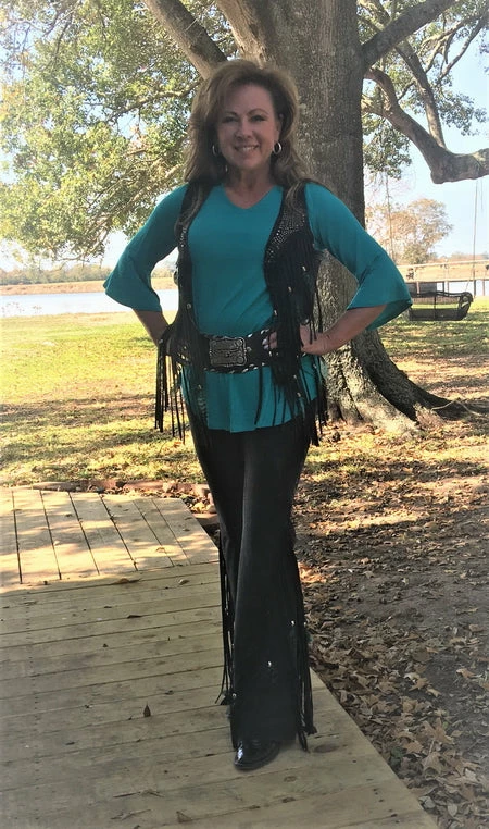 Pat Dahnke Distressed Black Feather Short Vest Ladies' 3 Pat Dahnke Distressed Black Feather Short Vest Ladies'