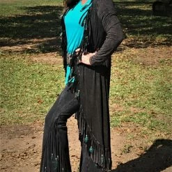 Pat Dahnke Distressed Black Fringe Feathered Pant Ladies'