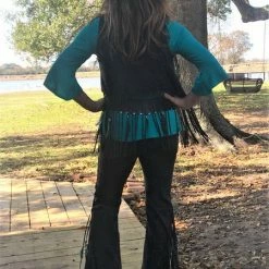 Pat Dahnke Distressed Black Fringe Feathered Pant Ladies'