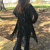 Pat Dahnke Distressed Black Feathered Fringed Long Deep V Jacket Ladies'