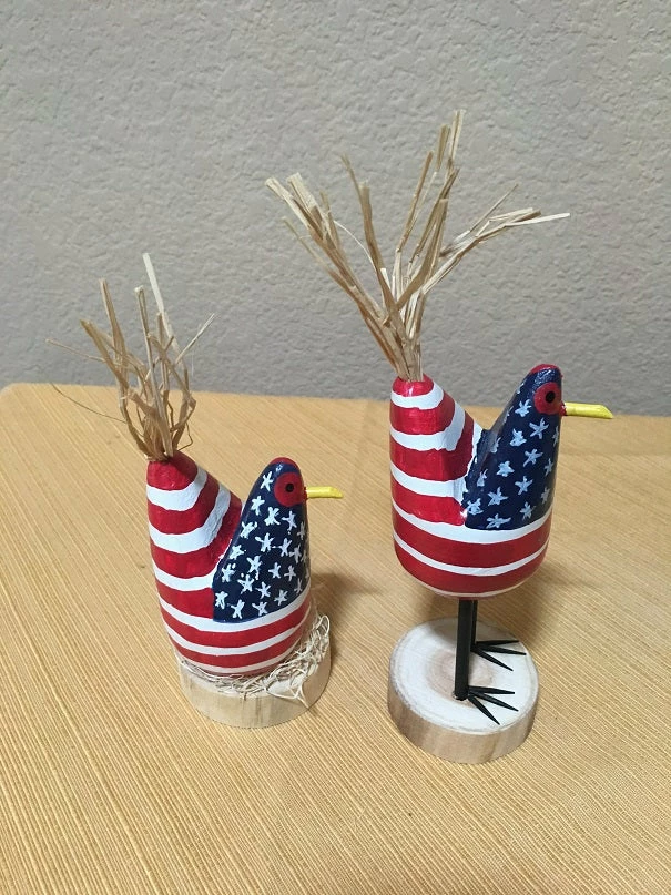 Edith Herbert John Folk Art Navajo Hand Carved Patriotic Chickens Decor 12 Edith Herbert John Folk Art Navajo Hand Carved Patriotic Chickens Decor