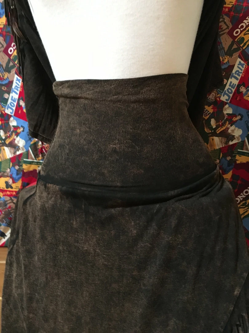Pat Dahnke Distressed Brown Criss Cross Fringe Skirt 8 Pat Dahnke Distressed Brown Criss Cross Fringe Skirt