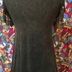 Pat Dahnke Distressed Brown Feathered Fringed Short Sleeve Top