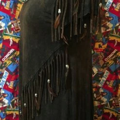 Pat Dahnke Distressed Brown Feathered Fringed Short Sleeve Top