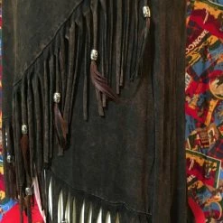 Pat Dahnke Distressed Brown Feathered Fringed Short Sleeve Top