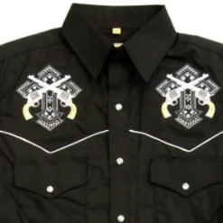 White Horse Apparel Men's Embroidered Western Shirt: White Horse Cross And Pistols