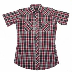White Horse Apparel Men's Western Shirt: White Horse Short Sleeve Plaid Red Black