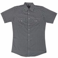 White Horse Apparel Men's Western Shirt: White Horse Short Sleeve Plaid Black White