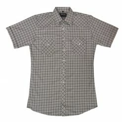 White Horse Apparel Men's Western Shirt: White Horse Short Sleeve Plaid Black Tan