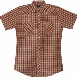 White Horse Apparel Men's Western Shirt: White Horse Short Sleeve Plaid Blue Gold Red