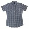 White Horse Apparel Men's Western Shirt: White Horse Short Sleeve Plaid Blue White