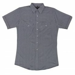 White Horse Apparel Men's Western Shirt: White Horse Short Sleeve Plaid White Blue Black