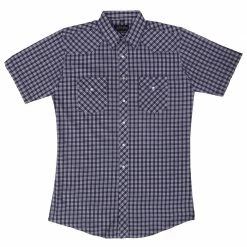 White Horse Apparel Men's Western Shirt: White Horse Short Sleeve Plaid Purple Black White