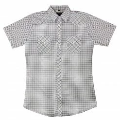 White Horse Apparel Men's Western Shirt: White Horse Short Sleeve Plaid White Navy