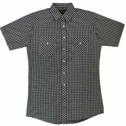 White Horse Apparel Men's Western Shirt: White Horse Short Sleeve Plaid Navy White