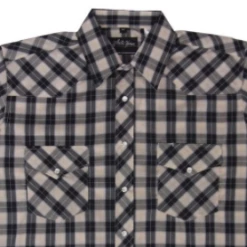 White Horse Apparel Men's Western Shirt: White Horse Short Sleeve Plaid Black Tan