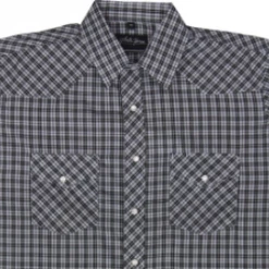 White Horse Apparel Men's Western Shirt: White Horse Short Sleeve Plaid Black White