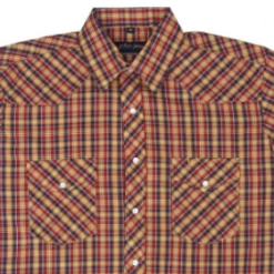 White Horse Apparel Men's Western Shirt: White Horse Short Sleeve Plaid Blue Gold Red