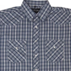 White Horse Apparel Men's Western Shirt: White Horse Short Sleeve Plaid Blue White