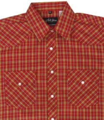 White Horse Apparel Men's Western Shirt: White Horse Short Sleeve Plaid Red Gold White