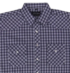 White Horse Apparel Men's Western Shirt: White Horse Short Sleeve Plaid Purple Black White