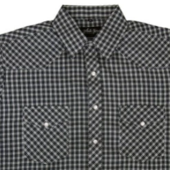 White Horse Apparel Men's Western Shirt: White Horse Short Sleeve Plaid Navy White