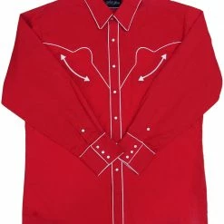 White Horse Apparel Men's Embroidered Western Shirt: White Horse Retro Red
