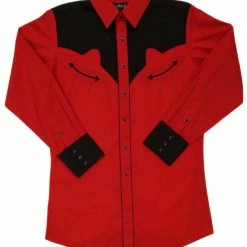 White Horse Apparel Men's Embroidered Western Shirt: White Horse Retro Red And Black