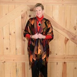 Ladies' Rhonda Stark Italian Acrylic Collection: Shawl Sunset Diamond, Fringe