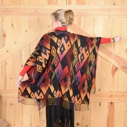 Ladies' Rhonda Stark Italian Acrylic Collection: Shawl Sunset Diamond, Fringe