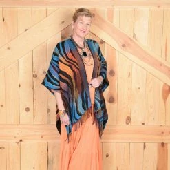 Rhonda Stark Italian Acrylic Collection: Shawl Turquoise Wave, Fringe