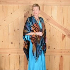 Rhonda Stark Italian Acrylic Collection: Shawl Turquoise Wave, Fringe