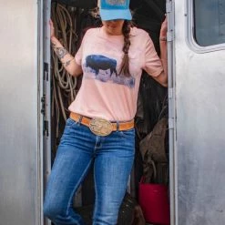 Ladies' Original Cowgirl Clothing T-Shirts: ROAM Buffalo Peach