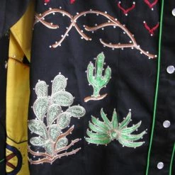 Rockmount Ranch Wear Ladies' Women's Vintage Western Shirt Collection: Rockmount Fancy Palm Trees Wagon Wheels Black