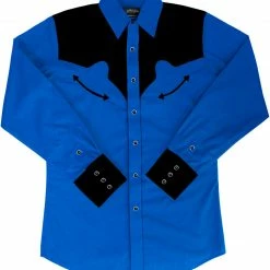 White Horse Apparel Men's Embroidered Western Shirt: White Horse Retro Royal And Black
