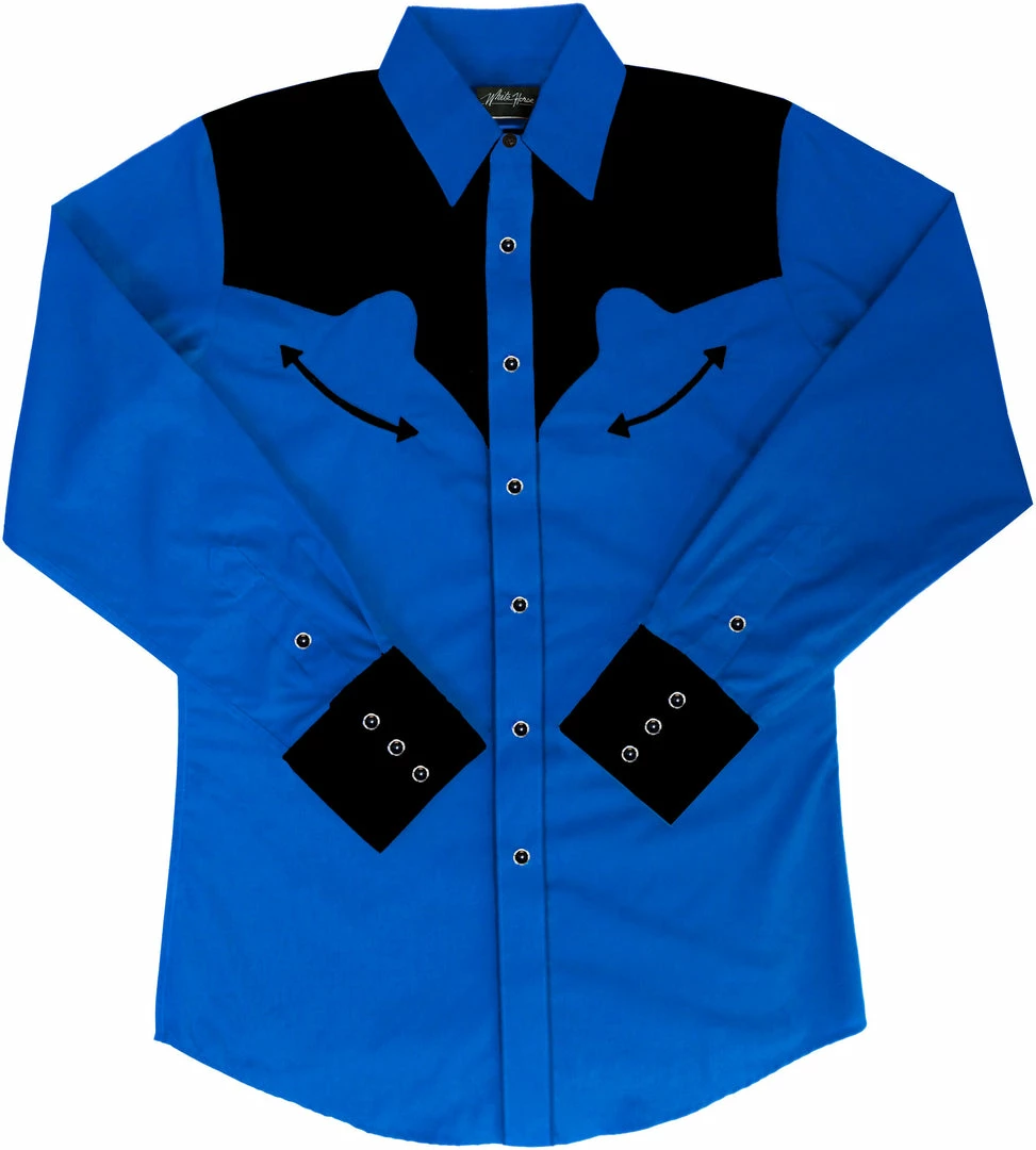 White Horse Apparel Men's Embroidered Western Shirt: White Horse Retro Royal And Black 3 White Horse Apparel Men's Embroidered Western Shirt: White Horse Retro Royal And Black