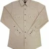 White Horse Apparel Men's Western Shirt: White Horse Solid Sawtooth Pockets Stone